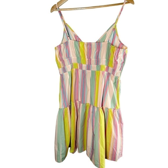 Rails Carmen Mini Dress Guava Rainbow Stripe Smocked Adjustable Fit Flare - Picture 2 of 10